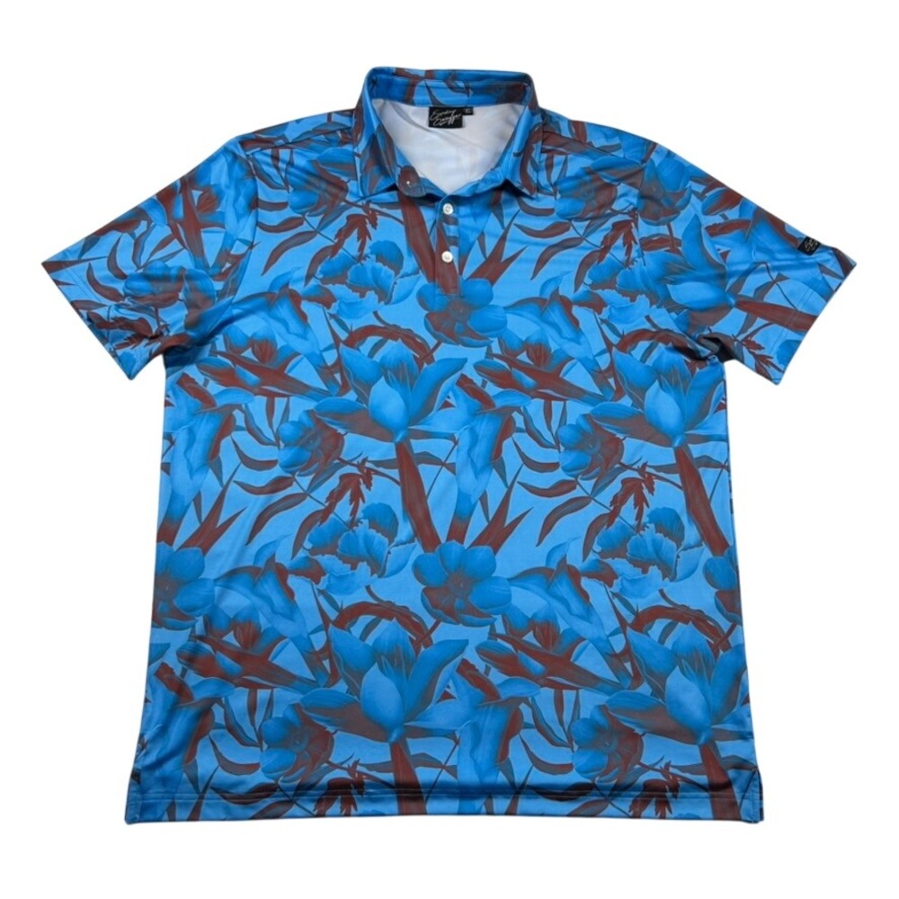 Sunday Swagger Shirt Mens XL Golf Polo Blue Floral Tropical Performance Stretch
